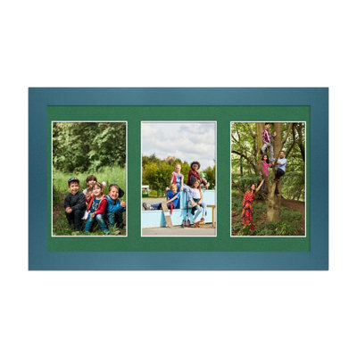 AK Frames 40X20Cm Navy Blue Modern Multi Photo Frame With Emerald Mount - Holds 3 Apertures (3X) 6X4 Photos - image 1