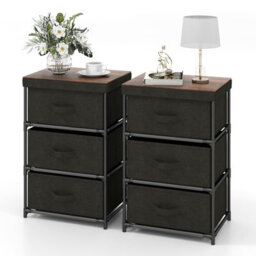 Costway 3-Tier Fabric Dresser Fabric Nightstand Home Organizer Unit W/3 Drawers Black - thumbnail 9