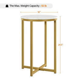 Yaheetech Antique Gold Faux Marble Top Wooden Side Table With X-Shaped Base And Metal Legs - thumbnail 4