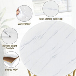 Yaheetech Antique Gold Faux Marble Top Wooden Side Table With X-Shaped Base And Metal Legs - thumbnail 6