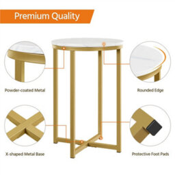 Yaheetech Antique Gold Faux Marble Top Wooden Side Table With X-Shaped Base And Metal Legs - thumbnail 5