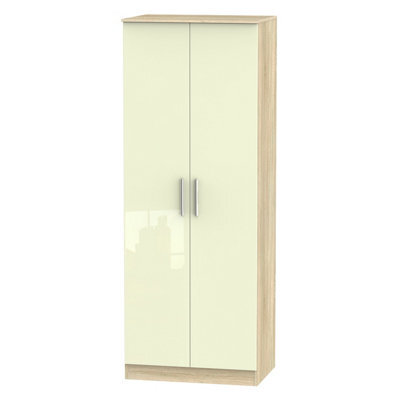Trent Tall Double Hanging Wardrobe In Cream & Bardolino Oak (Ready Assembled)