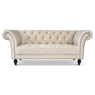 Bravich Cambridge Chesterfield 3 Seater Sofa - Velvet Cream - image 1