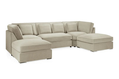 Belgravia Beige Velvet Fabric Corner U Shape Sofa - image 1