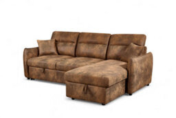 Faux Leather Suede Brown Corner Sofa Bed With Storage 2C1 Sofabed - thumbnail 3