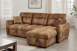 Faux Leather Suede Brown Corner Sofa Bed With Storage 2C1 Sofabed - thumbnail 1