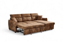Faux Leather Suede Brown Corner Sofa Bed With Storage 2C1 Sofabed - thumbnail 4