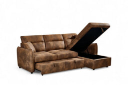 Faux Leather Suede Brown Corner Sofa Bed With Storage 2C1 Sofabed - thumbnail 5