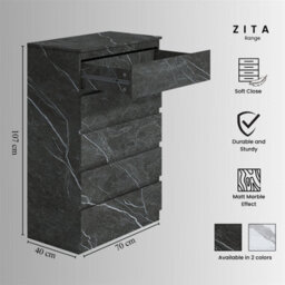 Zita Grey Marble Effect 5 Drawer Chest - Modern Storage Unit, (L) 40Cm X (W) 70Cm X (H) 107Cm, Stylish Bedroom Storage - thumbnail 8