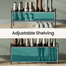 LEDREM Shoe Rack, 2-Tier Shoe Organizer, Metal Shoe Shelf Storage With 4 Side Hooks, Holds 10 Pairs Of Shoes,ink Black - thumbnail 3