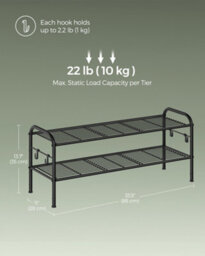 LEDREM Shoe Rack, 2-Tier Shoe Organizer, Metal Shoe Shelf Storage With 4 Side Hooks, Holds 10 Pairs Of Shoes,ink Black - thumbnail 6