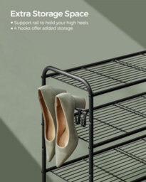 LEDREM Shoe Rack, 2-Tier Shoe Organizer, Metal Shoe Shelf Storage With 4 Side Hooks, Holds 10 Pairs Of Shoes,ink Black - thumbnail 7