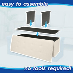 Harbour Housewares Storage Ottoman - 111 X 37 X 39Cm - Cream Boucle Large Foldable Bedroom Chest Box Blanket Bench Seat With Lid - thumbnail 3