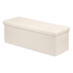 Harbour Housewares Storage Ottoman - 111 X 37 X 39Cm - Cream Boucle Large Foldable Bedroom Chest Box Blanket Bench Seat With Lid