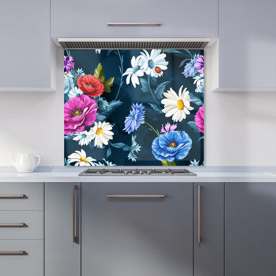 Warren Reed Designer Poppy Flowers With Chamomile Premium Glass Kitchen Splashback W600mm X H650mm - image 1