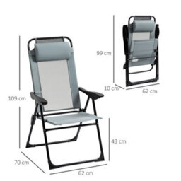 Outsunny Garden Chairs Set Of 2 Folding Camping Chair Recliners, Grey - thumbnail 3