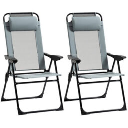 Outsunny Garden Chairs Set Of 2 Folding Camping Chair Recliners, Grey - thumbnail 2