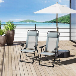 Outsunny Garden Chairs Set Of 2 Folding Camping Chair Recliners, Grey - thumbnail 1