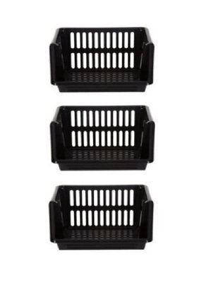 3 Tier Multi-Purpose Plastic Stacking Storage Basket Stackable Shelves Vege Fruit Food Stationary Organize Rack Stand Black 35Cm - image 1