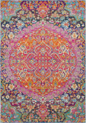 Livabliss Harput-Vintage Orange Blue Grey Burgundy Traditional Boho Living Dining Bedroom Rug 160 X 220 Cm Easy Care, Non Shedding - image 1