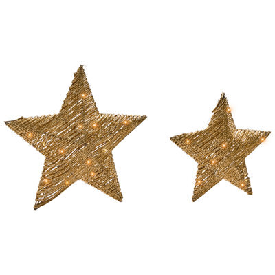 Beliani Set Of 2 Christmas Decorations Led Hampen Star 24/30 Cm Gold - image 1