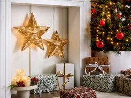 Beliani Set Of 2 Christmas Decorations Led Hampen Star 24/30 Cm Gold - thumbnail 2
