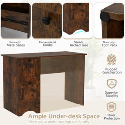 Costway Computer Desk With 2 Drawers Home Office Writing Desk Rustic Brown - thumbnail 6