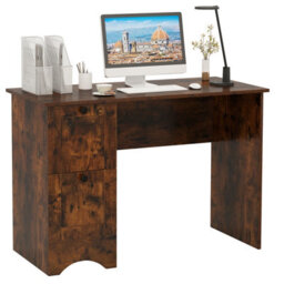 Costway Computer Desk With 2 Drawers Home Office Writing Desk Rustic Brown - thumbnail 2
