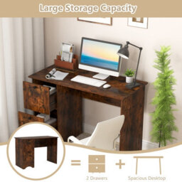 Costway Computer Desk With 2 Drawers Home Office Writing Desk Rustic Brown - thumbnail 7