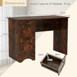 Costway Computer Desk With 2 Drawers Home Office Writing Desk Rustic Brown - thumbnail 3