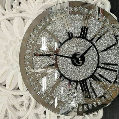 Biznest Elegant Wall Clock Diamante Glass Large Clock Home Living Room Decoration (40Cm Round)