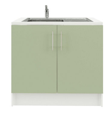 Jd Greta 1000mm Utility Room Sink Unit With Tap, Kitchen Base Cabinet - Sage Green Matt - image 1
