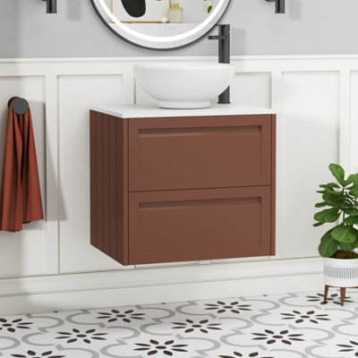 Royal Bathrooms Royal Bathroom Elmore 600mm Terracotta Clay Wall Mounted Bathroom Vanity Unit 2 Drawer Plain White Worktop With Breeze Basin - image 1