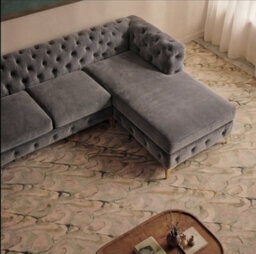 Monaco Chesterfield 3 Seater Chaise Sofa Grey Velvet L Shaped Corner Chaise - Right Hand Deep Buttoned Upholstery Couch Lounge - thumbnail 2