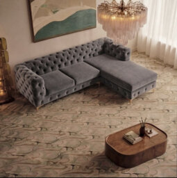 Monaco Chesterfield 3 Seater Chaise Sofa Grey Velvet L Shaped Corner Chaise - Right Hand Deep Buttoned Upholstery Couch Lounge - thumbnail 4