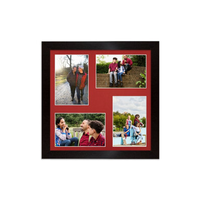 AK Frames 12X12 Matte Black Modern Multi Photo Frame With Crimson Mount - Holds 4 Apertures (4X) 6X4 Photos - image 1