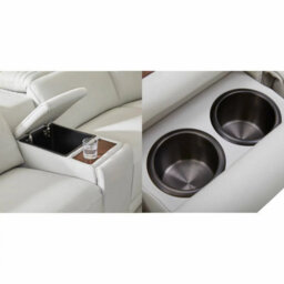 Xample Aiden & Ivy Karson Cream Leather Sectional Sofa Top Grain Leather, 3 Power Recliners With Power Headrests, Storage Console - thumbnail 6