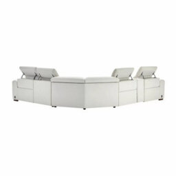 Xample Aiden & Ivy Karson Cream Leather Sectional Sofa Top Grain Leather, 3 Power Recliners With Power Headrests, Storage Console - thumbnail 8