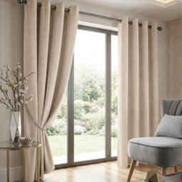 Luxury Living Velvet Thermal Blackout Eyelet Curtains Ready Made Pair Cream - thumbnail 7