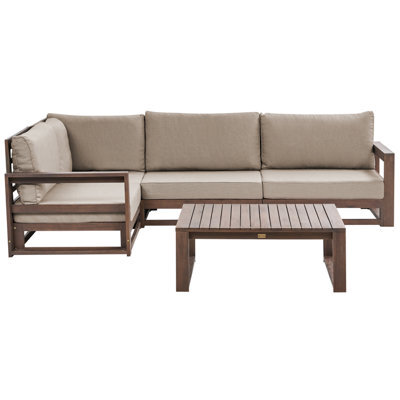Beliani Garden Corner Sofa With Table 4 Seater Timor Right Hand Modular Certified Acacia Wood Dark Brown - image 1