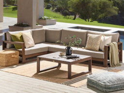 Beliani Garden Corner Sofa With Table 4 Seater Timor Right Hand Modular Certified Acacia Wood Dark Brown - thumbnail 2