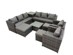 Fimous Garden Rattan Outdoor Furniture Set 11 Seater Patio Corner Sofa Coffee Table With 3 Stool Side Table Dark Grey - thumbnail 2