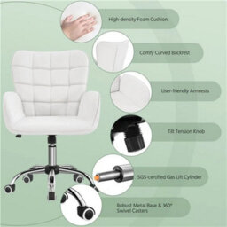 White Mid-Back Home Office Desk Chair Modern Computer Task Chair W/ Padded Armrests - thumbnail 3