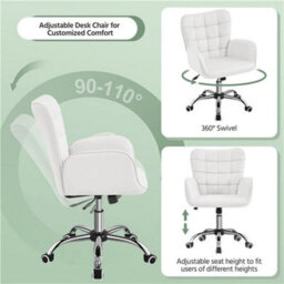 White Mid-Back Home Office Desk Chair Modern Computer Task Chair W/ Padded Armrests - thumbnail 4