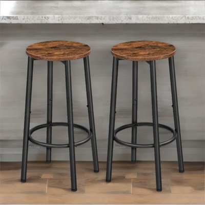 Rafaelo Mobilia Set Of 2 Industrial Bar Stools Rustic Brown - image 1