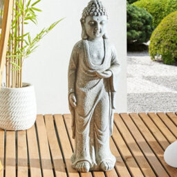 Beliani Buddha Figurine Grey 70 Cm - Indoor And Outdoor Accent Statue - thumbnail 1