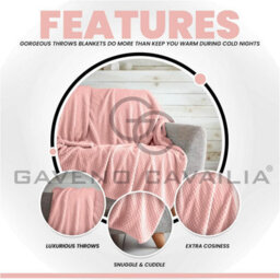 Gc Gaveno Cavailia Fluffy Pop Extra Large Throw 200X240Cm Blush Pink Soft & Cosy King Size Blanket Waffle Throw - thumbnail 2