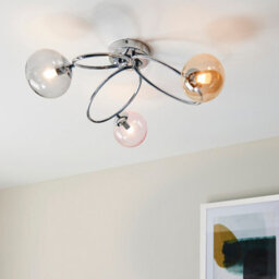 Anson Lighting Utah 3Lt Ceiling Light In  Chrome Plate With Pink, Champagne & Grey Tinted Glass