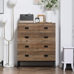 Wyld Haus Paleba Romi 4-Drawer Chest, Rustic Brown Wood-Effect With Steel Frame And Black Handles, 80W X 39D X 95H Cm - thumbnail 7