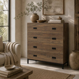 Wyld Haus Paleba Romi 4-Drawer Chest, Rustic Brown Wood-Effect With Steel Frame And Black Handles, 80W X 39D X 95H Cm - thumbnail 1